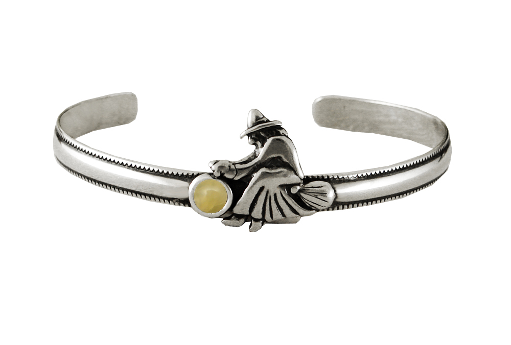 Sterling Silver Witch Cuff Bracelet With Yellow Aragonite